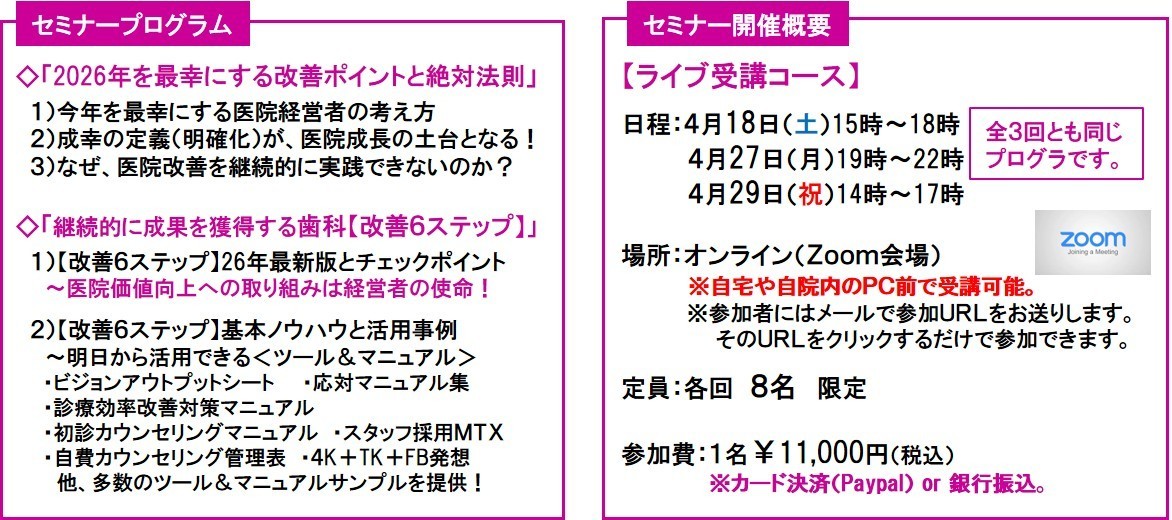 歯科経営成幸セミナープログラム